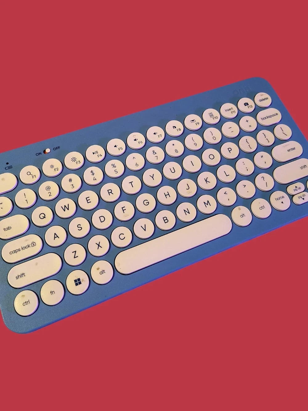 Slim Blue Wireless Bluetooth Keyboard with Round White Keys